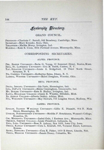 Fraternity Directory, June 1887 (image)